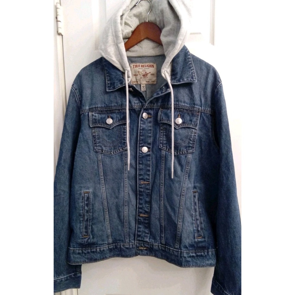 True Religion Denim Trucker Jacket Hoodie Jean Jacket‎ Medium